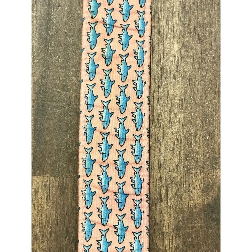 Vineyard Vines Cotton Belt With Blue Sharks on Pink Sz Medium Silver Buckle